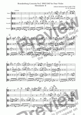 page one of Brandenburg Concerto No.2  BWV1047 for Four Violas Movement  II