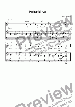 page one of Penitential Act - The Kyrie, an arrangement for congregational singing with piano or organ accompaniment from the "The New Mass of Hope," a setting of the English translation of the Roman Missal