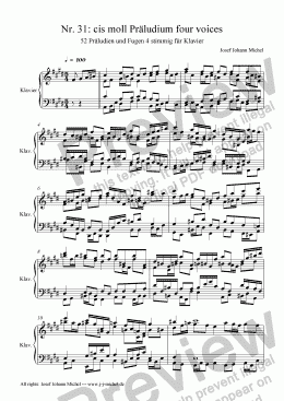 page one of Nr. 31: cis moll Präludium four voices