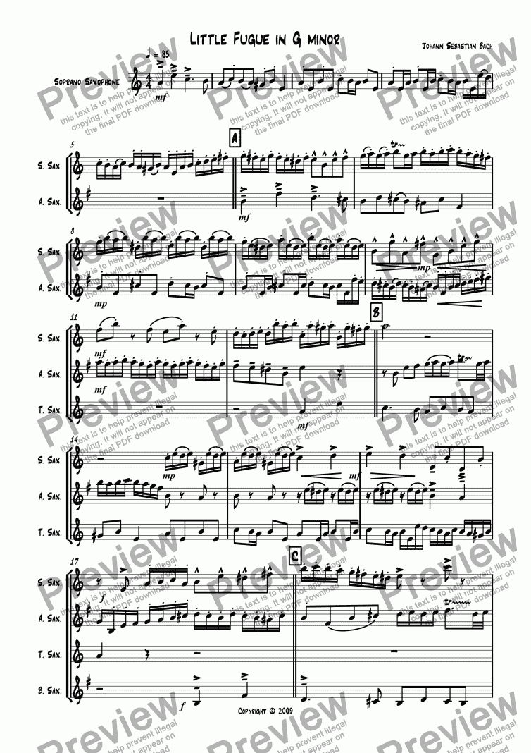 j.s. bach little fugue in g minor brass quintet sheet music