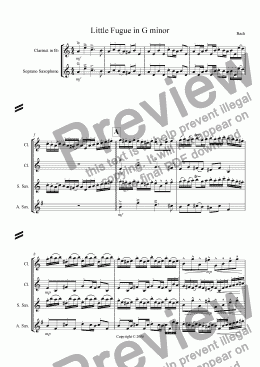 page one of Little Fugue in G minor BWV 578 - Clarinet Choir