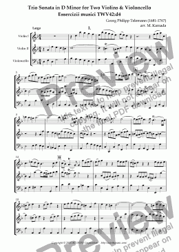 page one of Trio Sonata in D Minor for Two Violins & Violoncello Essercizii musici TWV42:d4