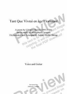 page one of Tant Que Vivrai en âge Florissant (A. Jacques / Marot)