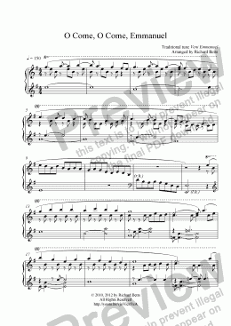 page one of O Come, O Come, Emmanuel - Christmas Carol / Hymn Piano Solo