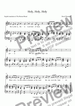 page one of Holy, holy, holy - The Sanctus, an arrangement for congregational singing from the "The New Mass of Hope," a setting of the English translation of the Roman Missal