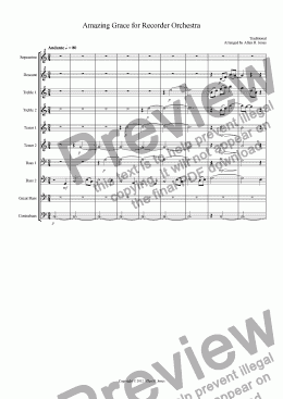 page one of Amazing Grace for Recorder Orchestra