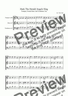 page one of Hark The Herald Angels Sing -Trumpet, F Horn, Trombone (Brass Trio)