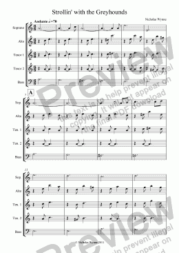 page one of Strollin’ with the Greyhounds for Recorder Quintet