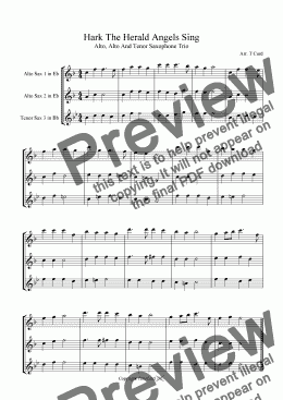 page one of Hark The Herald Angels Sing - Trio For Alto, Alto, Tenor Saxophone.