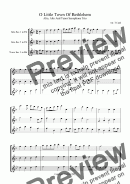 page one of O Little Town Of Bethlehem Trio For Alto, Alto and Tenor Saxophone 