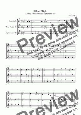 page one of Silent Night -Cornet, Tenor Horn, Euphonium (Brass Trio)