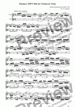 page one of Duetto I, BWV 802 for Violon & Viola
