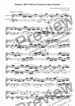 page one of Duetto I, BWV 802 for Clarinet & Bass Clarinet