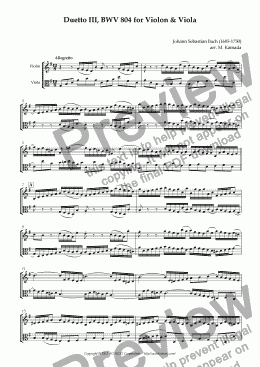 page one of Duetto III, BWV 804 for Violon & Viola