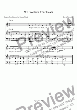 page one of We Proclaim Your Death - An arrangement for congregational singing from the "The New Mass of Hope," a setting of the English translation of the Roman Missal