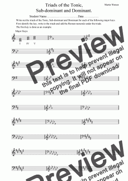 page one of Triads of the Tonic, Sub-dominant and Dominant in Major and Minor Keys.