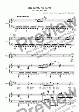 page one of Hij komt, hij komt [sinterklaasliedje] (choir SATB + piano)