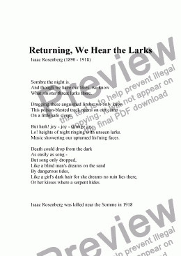 page one of Songs of the Great War: 6.Returning, We Hear the Larks