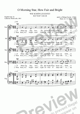 page one of O Morning Star, How Fair and Bright (NICOLI - BACH) Epiphany anthem for 4-part mixed voices SATB choir, a cappella (with optional Organ accompaniment), arr. by Pamela Webb Tubbs
