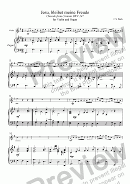 page one of Jesus, Joy of Man’s Desiring - or - Jesu, bleibet meine Freude (J. S. BACH) Chorale BWV 147 for C instrument (Violin) with Organ or Piano accompaniment (for Advent, Christmastide, or general use), arr. by Pamela Webb Tubbs