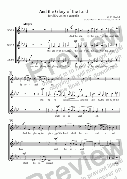 page one of And the Glory of the Lord (HANDEL) from "Messiah" for SSA 3-part women’s voices, a cappella arr. by Pamela Webb Tubbs