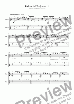 page one of Prelude in F Major no 11 From Book 1 of 24 preludes SWS 013-011