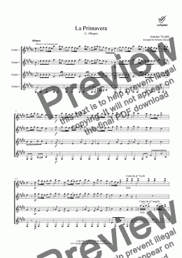 page one of La Primavera (1. Allegro) for guitar quartet