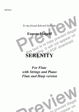 page one of SERENITY. Flute & Harp