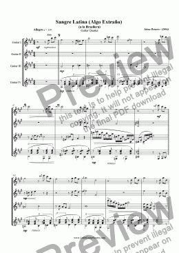 page one of Sangre Latina (Algo Extraño)  (a la Brasilera) Guitar Quartet