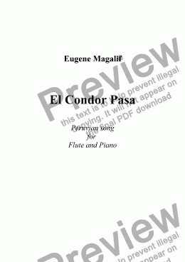 page one of EL CONDOR PASA. Flute and Piano