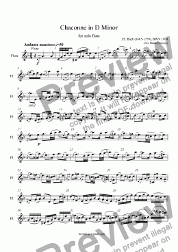page one of Chaconne in D Minor for solo flute