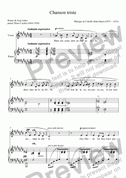 page one of Chanson triste (Saint-Saëns - J. Lahor)