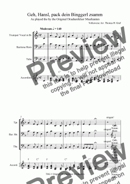 page one of Geh, Hansl, pack dein Binggerl zsamm - Quartet