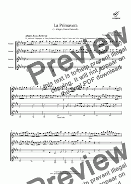 page one of La Primavera (3. Pastorale) for guitar quartet