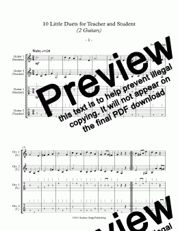 page one of 10 Little Duets for Teacher and Student (2 Guitars)Notation and Tab