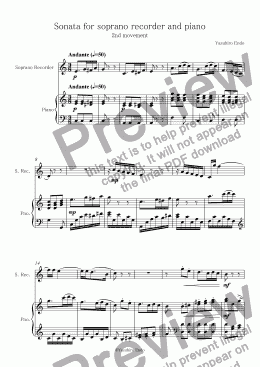 page one of Sonata for soprano recorder and piano ( 2nd mov. )