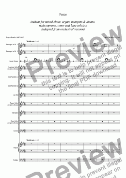 page one of Peace  (anthem for mixed choir, organ, trumpets & drums)