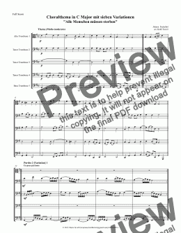 page one of Chorale Partita with Seven Variations for Trombone Quintet (1 Alto, 3 Tenors & Bass)