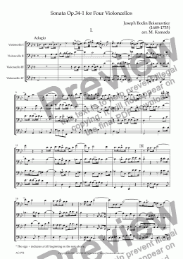 page one of Sonata Op.34-1 for Four Violoncellos