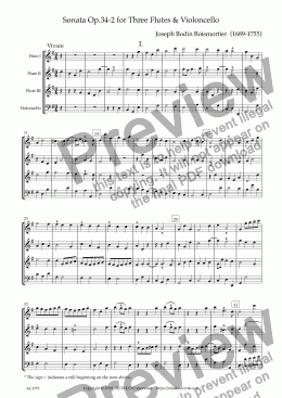 page one of Sonata Op.34-2 for Three Flutes & Violoncello