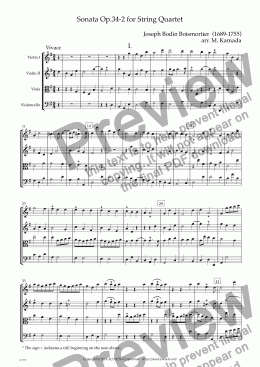 page one of Sonata Op.34-2 for String Quartet