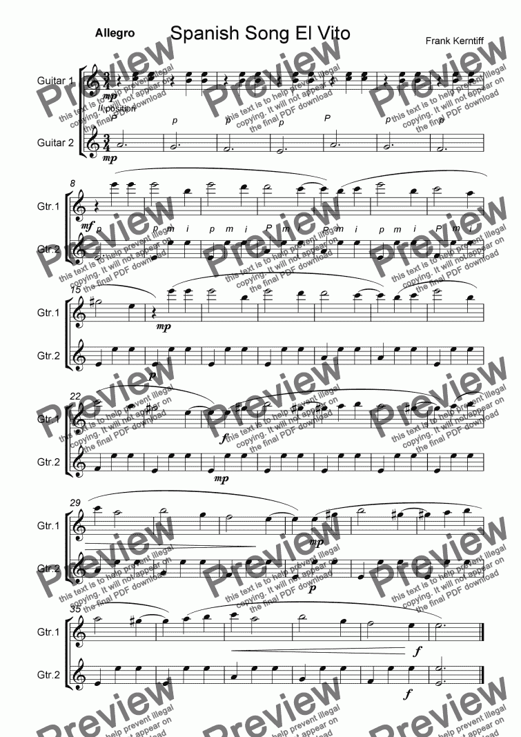 Spanish Song El Vito Download Sheet Music Pdf File