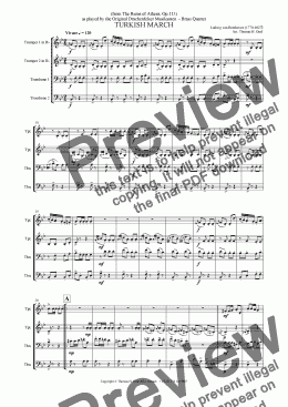 page one of Beethoven TURKISH MARCH - Brass Quartet