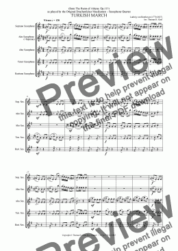 page one of Beethoven TURKISH MARCH - Saxophone Quartet