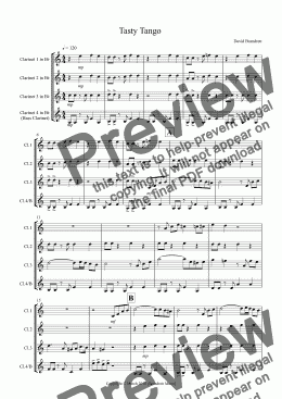 page one of Tasty Tango for Clarinet Quartet