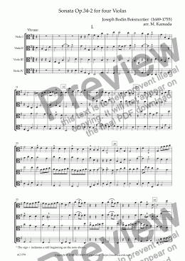 page one of Sonata Op.34-2 for Four Violas