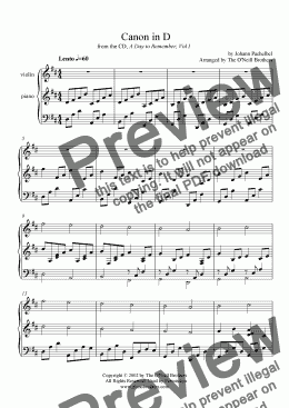 page one of Canon in D from the CD, A Day to Remember, Vol I