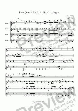 page one of Flute Quartet No. 1, K. 285 - i - Allegro