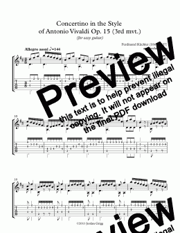 page one of Concertino in the Style  of Antonio Vivaldi Op. 15 (3rd mvt.) (for easy guitar)