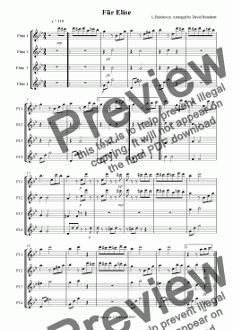 page one of Fur Elise for Flute Quartet